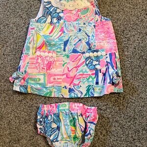Lilly Pulitzer Pink and Blue Patchwork Diaper Cover Set